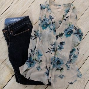 Loft Floral Button Up Top Petite Sm